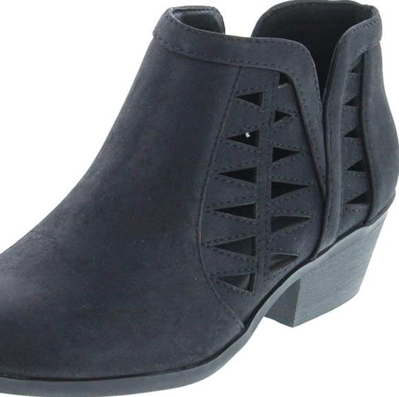 Soda Chance Perforated Cut Out Stacked Block Heel Ankle Booties - Picture 2 of 10